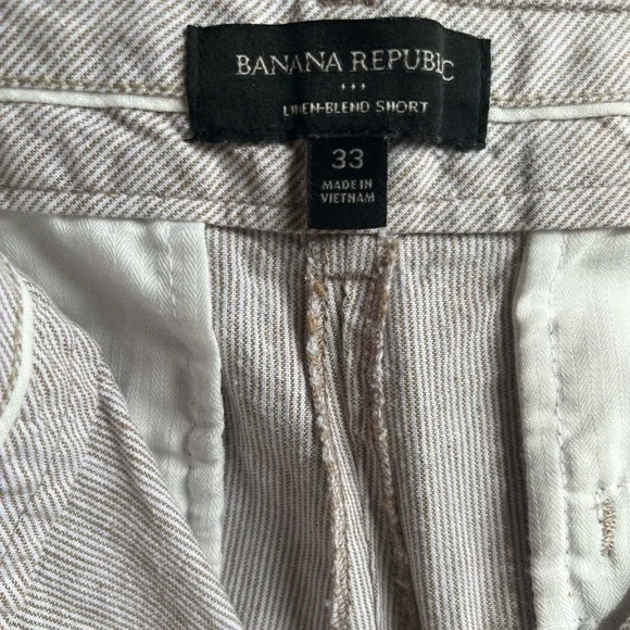 BANANA REPUBLIC Tan Pinstripe Linen Blend Flat Front Beige Preppy Shorts Size 33 - Picture 4 of 4